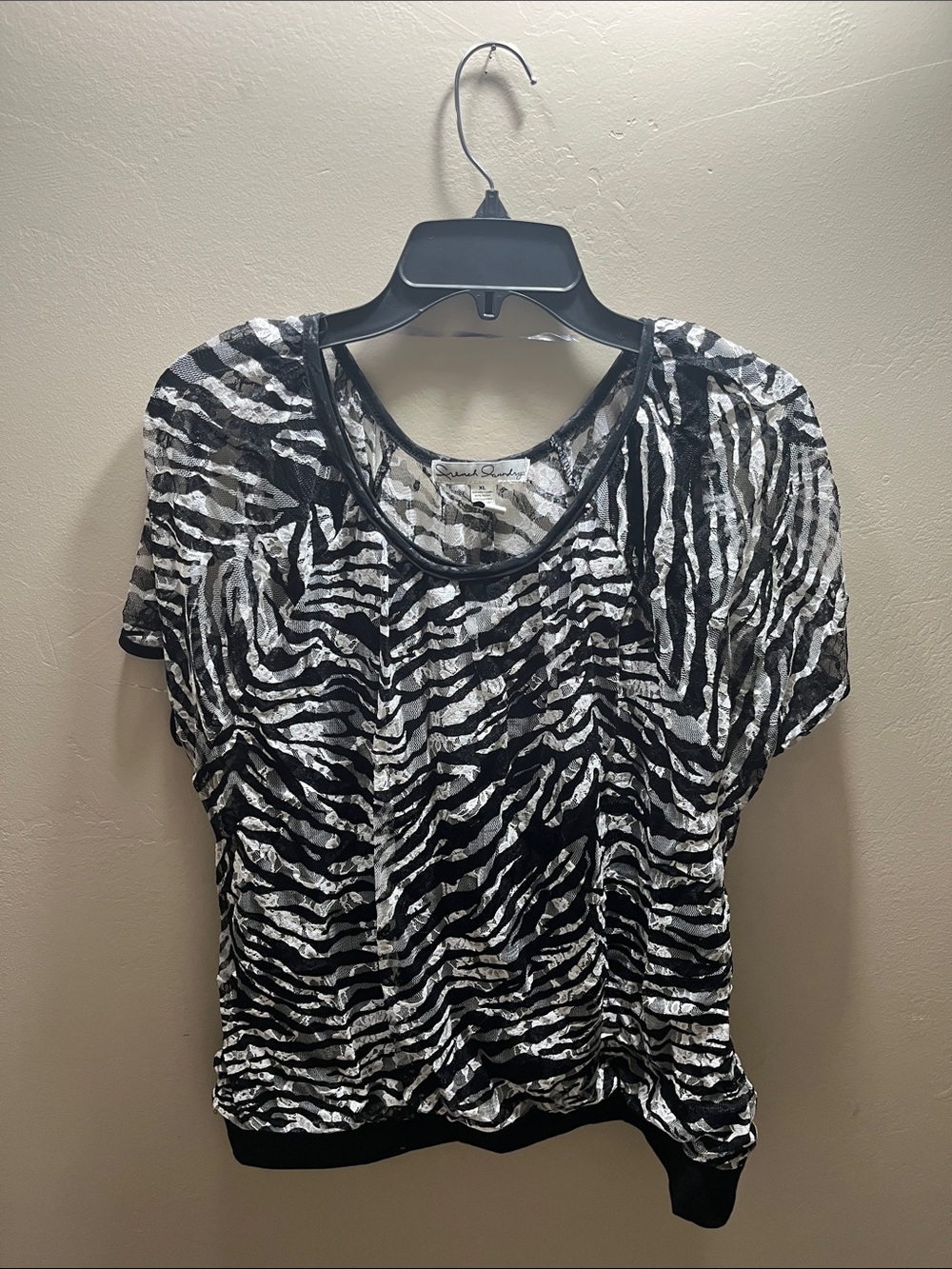 French Laundry Sheer Zebra-Print Short Sleeve Top - Black & White